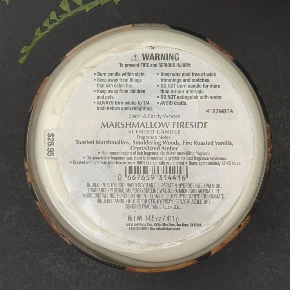BBW Marshmallow Fireside Bath & Body Works 3 Wick Candle
